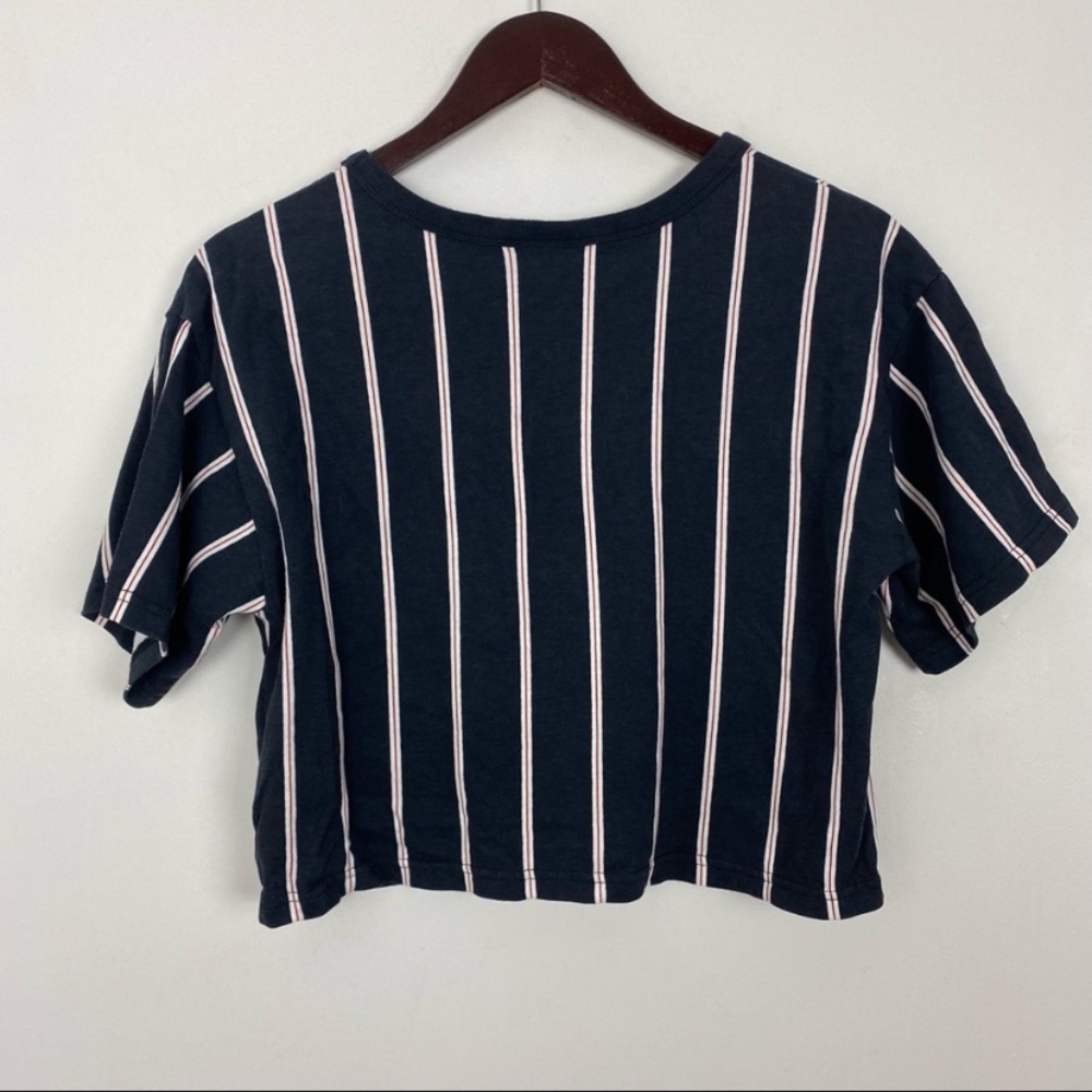 Champion Blue Striped Cropped Basic Round Neck Sh… - image 5